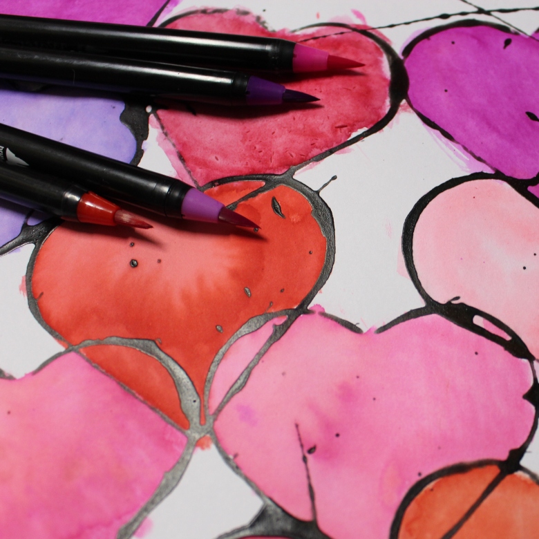 Black Glue and Watercolor Heart Art Project - Messy Little Monster